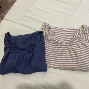 Girls’ Bundle 2 Old Navy Ruffle Short Sleeve Rompers Blue & Light Blue w/ Off Wh